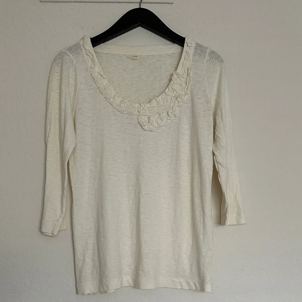 J. Crew Cream Ruffle Neck Knit Top